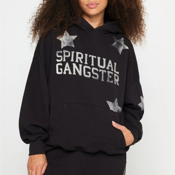 Spiritual Gangster Black Hoodie with Silver Accents